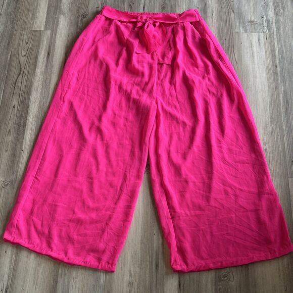 Her Destiny Wide Leg Pull On Lined Elastic Waist Hot Pink Cropped Pants Size 2X - Picture 1 of 8